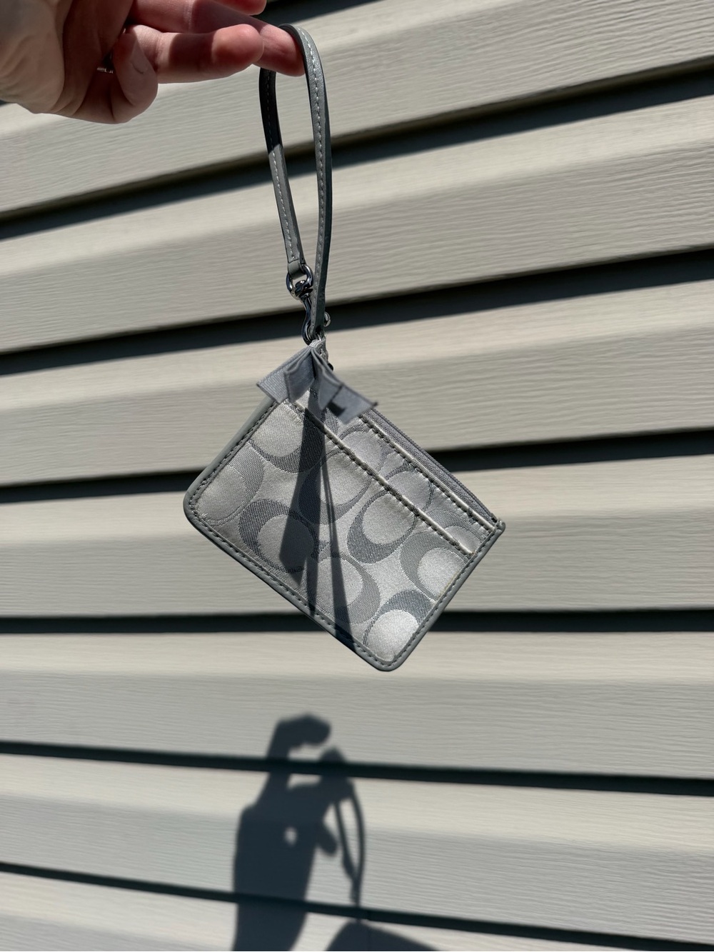 Coach Gray Signature Wristlet Card Holder with Strap